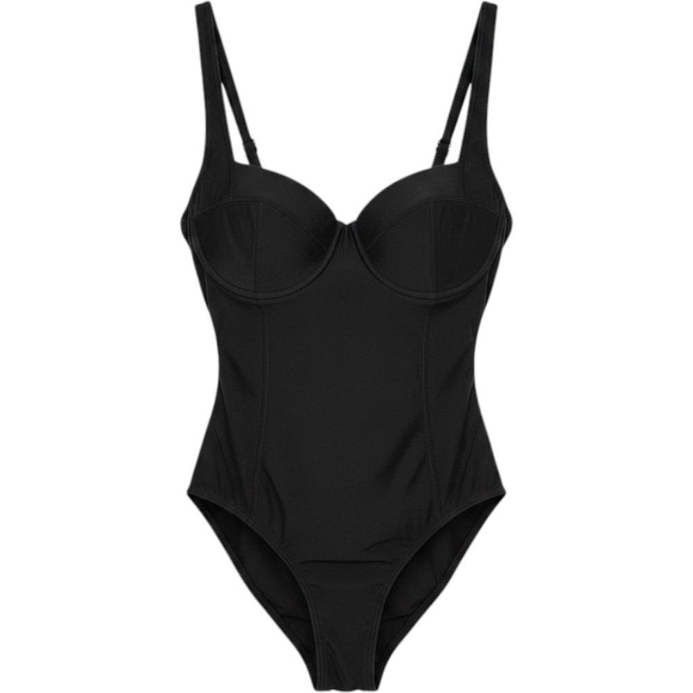 Jaclyn‎ Smith Womens Black Underwire Ruched One Piece Swimsuit Size 8 RN42000
